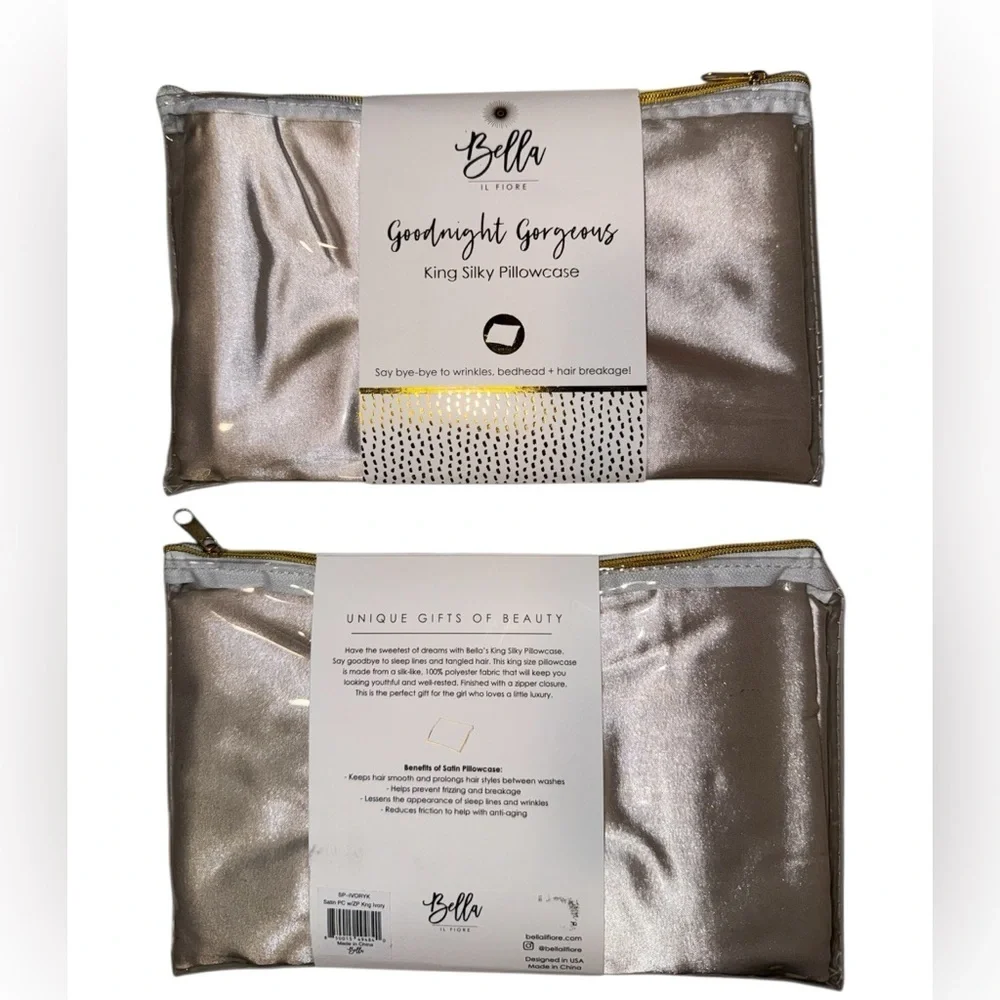 👩🏽‍🦱 New! Bella Il Fiore Pair of King Size Satin Champagne Pillowcases